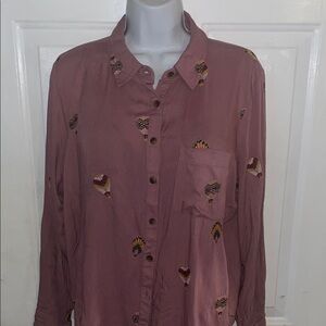 Anthropologie Purple Shirt with Green Accents